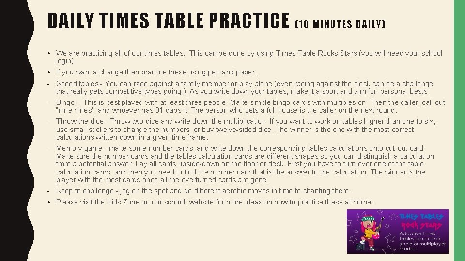 DAILY TIMES TABLE PRACTICE (10 MINUTES DAILY) • We are practicing all of our