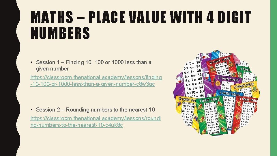 MATHS – PLACE VALUE WITH 4 DIGIT NUMBERS • Session 1 – Finding 10,