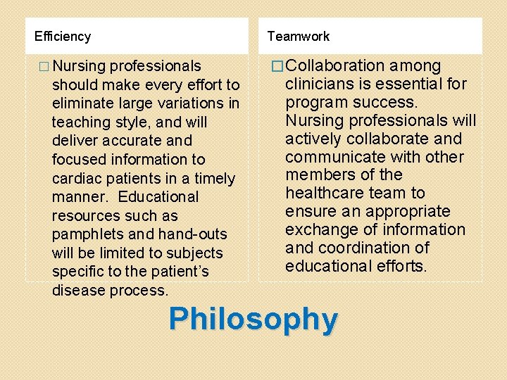 Efficiency Teamwork � Nursing � Collaboration professionals should make every effort to eliminate large