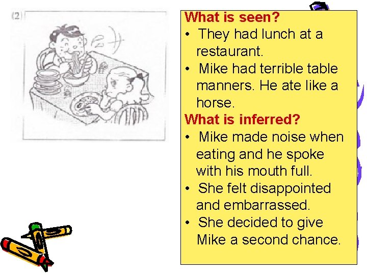 What is seen? • They had lunch at a restaurant. • Mike had terrible