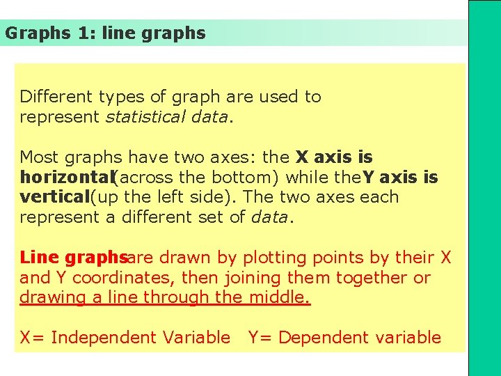 Graphs 1: line graphs Different types of graph are used to represent statistical data.
