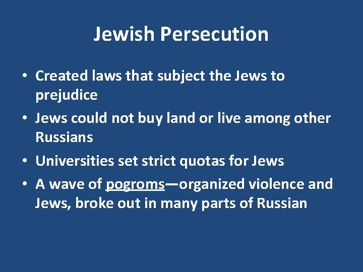 Jewish Persecution • Created laws that subject the Jews to prejudice • Jews could