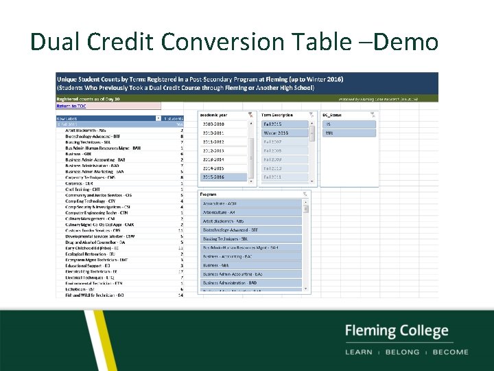 Dual Credit Conversion Table –Demo 