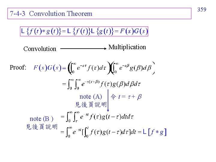 359 7 -4 -3 Convolution Theorem Convolution Multiplication Proof: note (A) 令 t = 359 7 -4 -3 Convolution Theorem Convolution Multiplication Proof: note (A) 令 t =