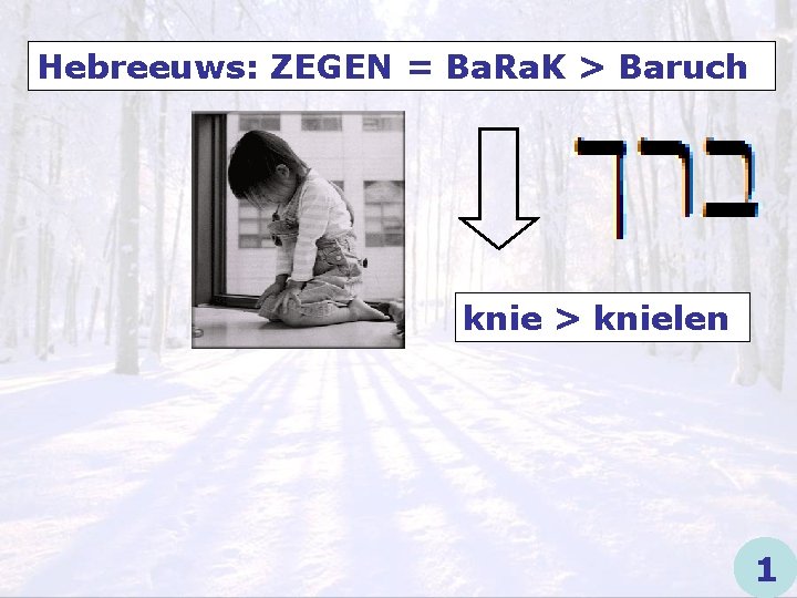 Hebreeuws: ZEGEN = Ba. Ra. K > Baruch knie > knielen 1 