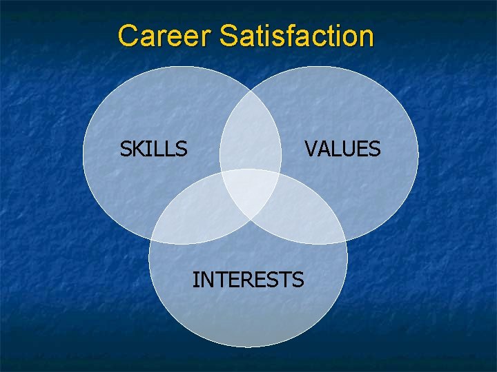 Career Satisfaction SKILLS VALUES INTERESTS 