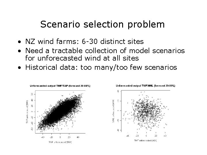 Scenario selection problem • NZ wind farms: 6 -30 distinct sites • Need a