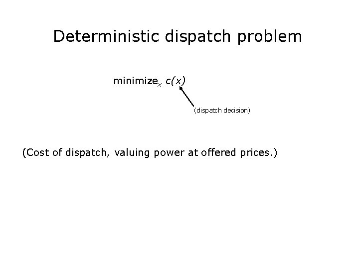 Deterministic dispatch problem minimizex c(x) (dispatch decision) (Cost of dispatch, valuing power at offered