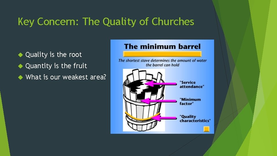 Key Concern: The Quality of Churches Quality is the root Quantity is the fruit