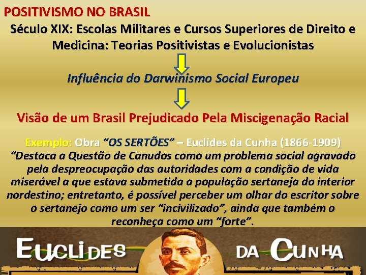 POSITIVISMO NO BRASIL Século XIX: Escolas Militares e Cursos Superiores de Direito e Medicina: