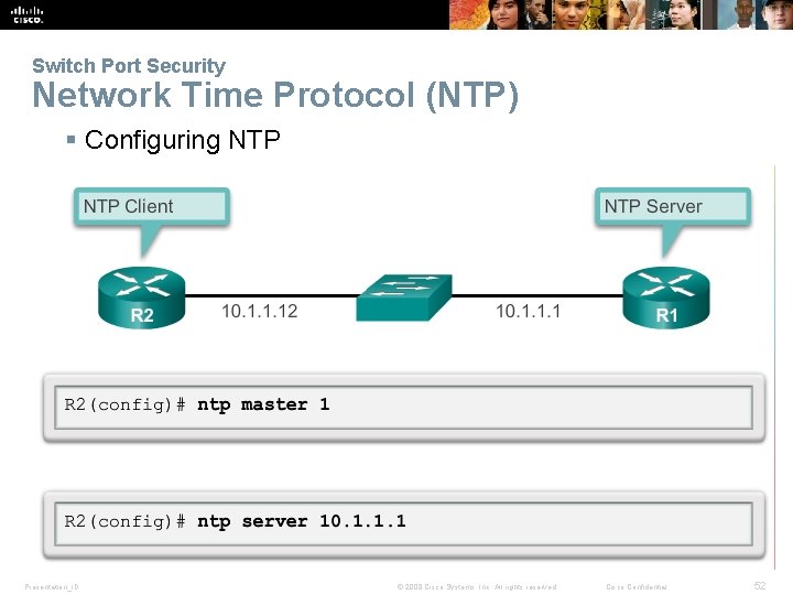 Switch Port Security Network Time Protocol (NTP) § Configuring NTP Presentation_ID © 2008 Cisco