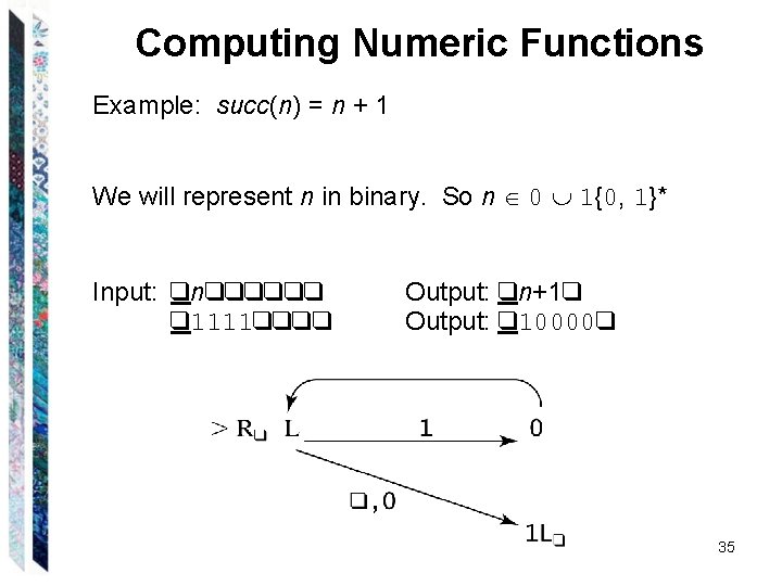 Computing Numeric Functions Example: succ(n) = n + 1 We will represent n in Computing Numeric Functions Example: succ(n) = n + 1 We will represent n in