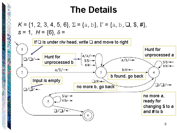 The Details K = {1, 2, 3, 4, 5, 6}, = {a, b, q, The Details K = {1, 2, 3, 4, 5, 6}, = {a, b, q,