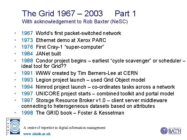 The Grid 1967 – 2003 Part 1 With acknowledgement to Rob Baxter (Ne. SC)