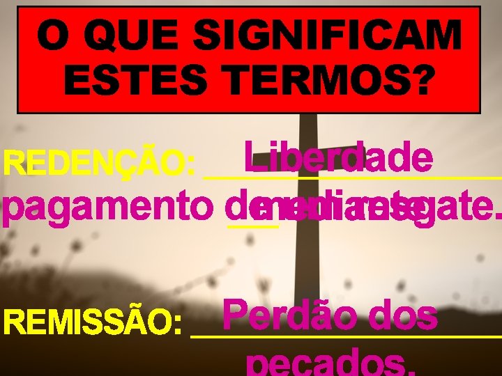 O QUE SIGNIFICAM ESTES TERMOS? Liberdade pagamento de um resgate. mediante REDENÇÃO: , REMISSÃO: