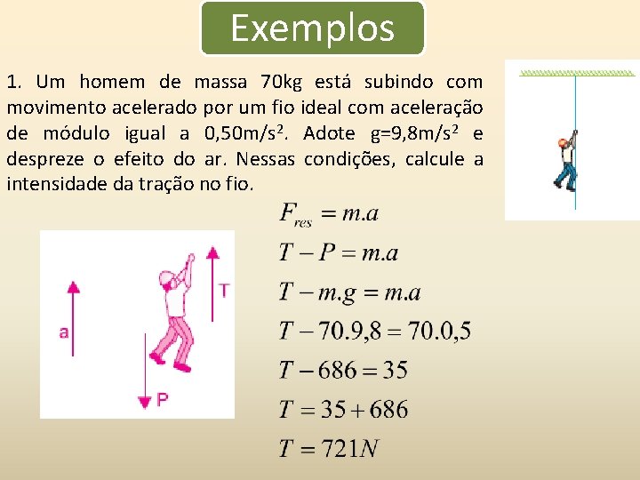 Exemplos 1. Um homem de massa 70 kg está subindo com movimento acelerado por