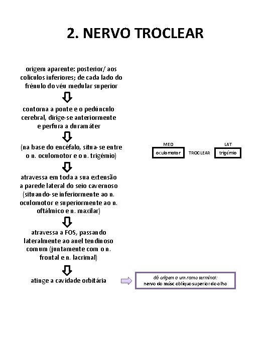 2. NERVO TROCLEAR origem aparente: posterior/ aos colículos inferiores; de cada lado do frénulo