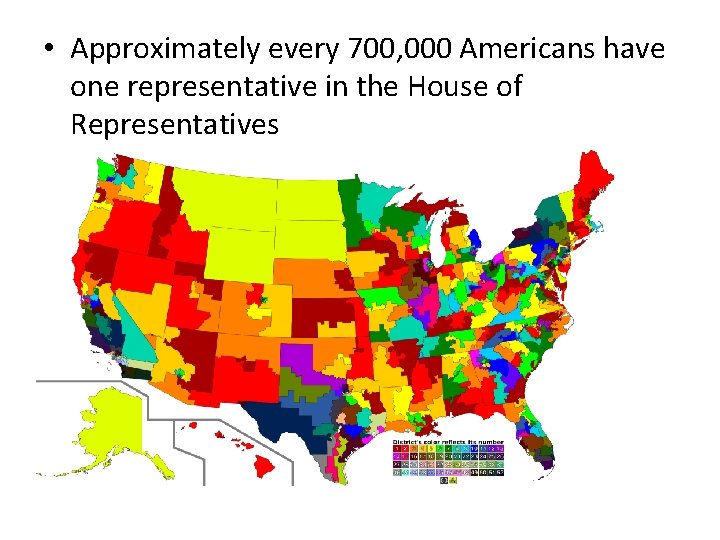  • Approximately every 700, 000 Americans have one representative in the House of