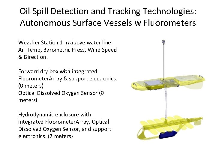 Oil Spill Detection and Tracking Technologies: Autonomous Surface Vessels w Fluorometers Weather Station 1