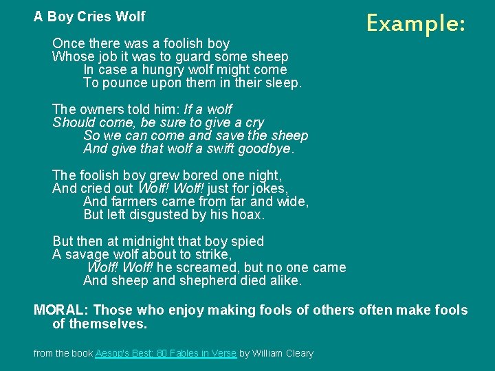A Boy Cries Wolf Once there was a foolish boy Whose job it was