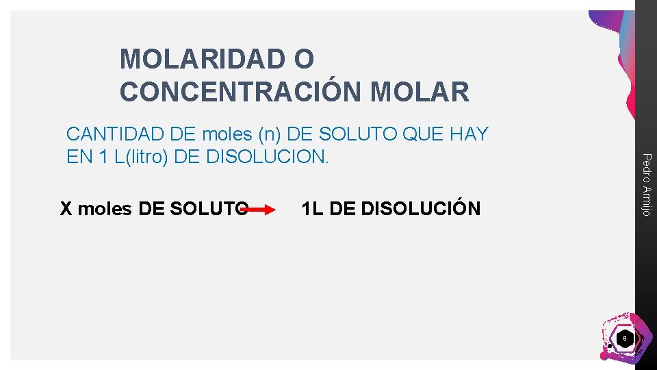 MOLARIDAD O CONCENTRACIÓN MOLAR X moles DE SOLUTO Pedro Armijo CANTIDAD DE moles (n)