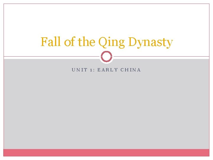 Fall of the Qing Dynasty UNIT 1: EARLY CHINA 