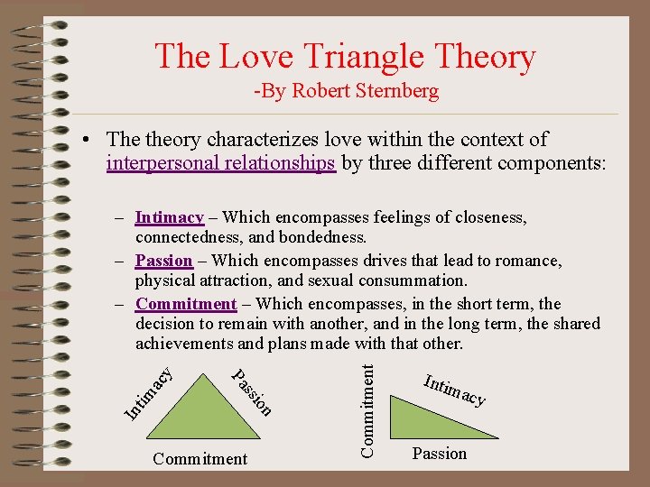 The Love Triangle Theory -By Robert Sternberg • The theory characterizes love within the