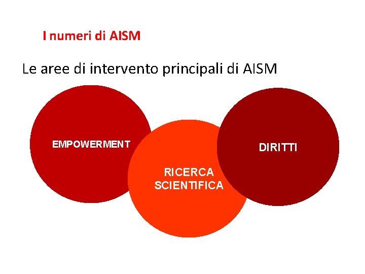 I numeri di AISM Le aree di intervento principali di AISM EMPOWERMENT DIRITTI RICERCA