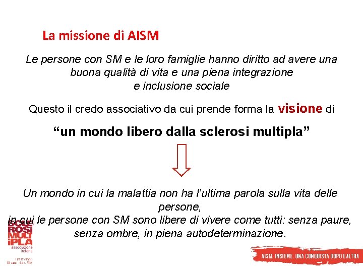 La missione di AISM Le persone con SM e le loro famiglie hanno diritto