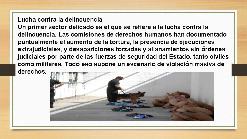 Lucha contra la delincuencia Un primer sector delicado es el que se refiere a