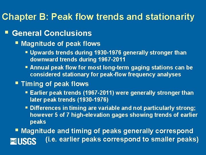 Chapter B: Peak flow trends and stationarity § General Conclusions § Magnitude of peak