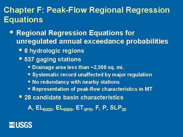 Chapter F: Peak-Flow Regional Regression Equations § Regional Regression Equations for unregulated annual exceedance
