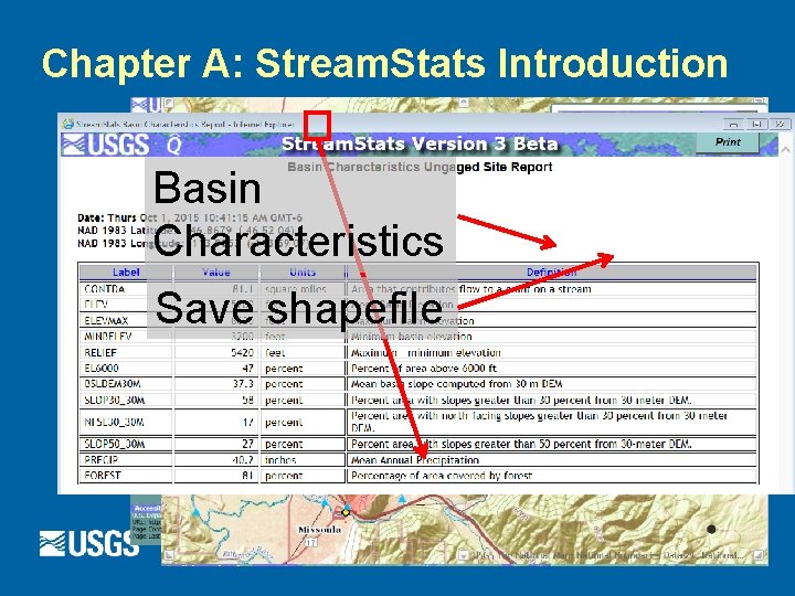 Chapter A: Stream. Stats Introduction Basin Characteristics Save shapefile 