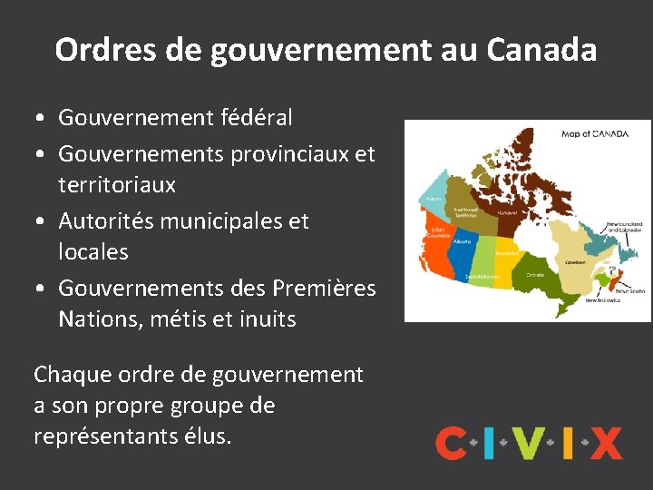 Ordres de gouvernement au Canada • Gouvernement fédéral • Gouvernements provinciaux et territoriaux •