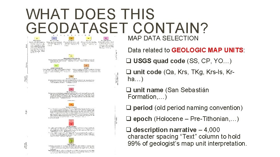 WHAT DOES THIS GEODATASET CONTAIN? MAP DATA SELECTION Data related to GEOLOGIC MAP UNITS: