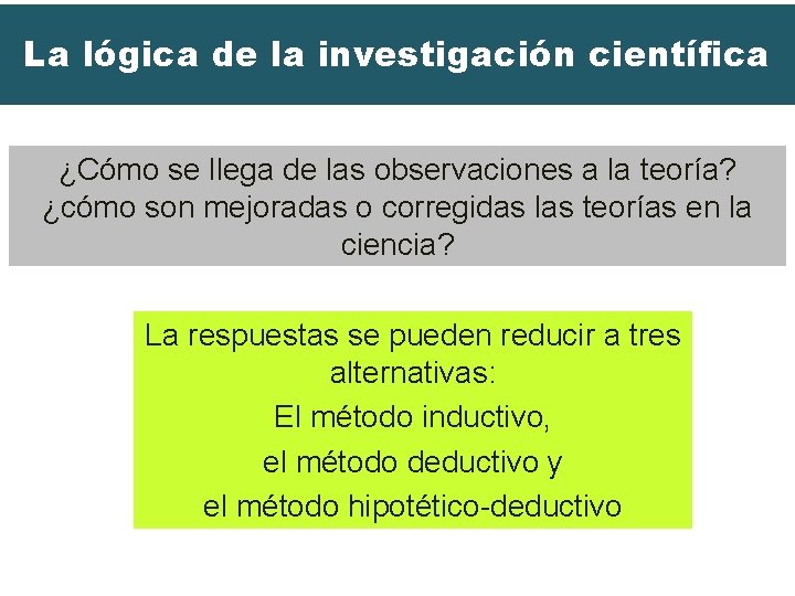 La lógica de la investigación científica ¿Cómo se llega de las observaciones a la