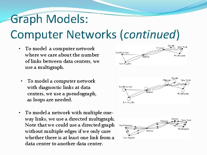 Graph Models: Computer Networks (continued) • To model a computer network where we care