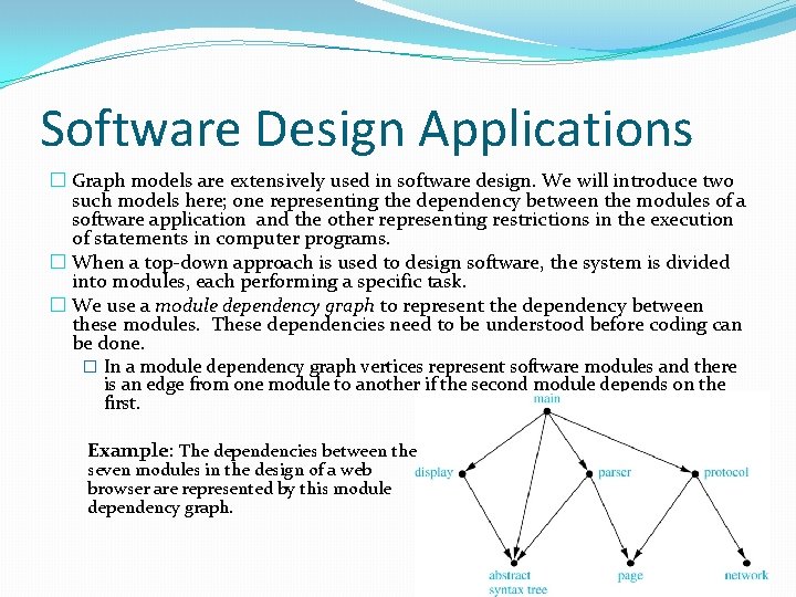 Software Design Applications � Graph models are extensively used in software design. We will