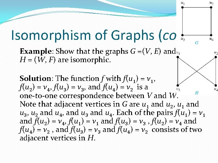 Isomorphism of Graphs (cont. ) Example: Show that the graphs G =(V, E) and