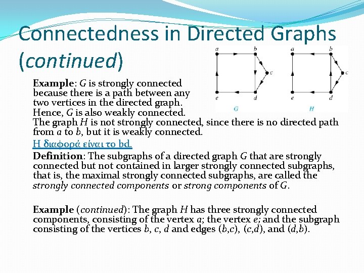 Connectedness in Directed Graphs (continued) Example: G is strongly connected because there is a