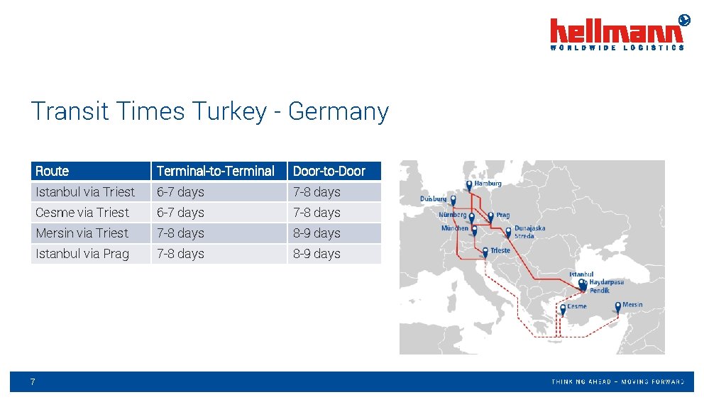 Transit Times Turkey - Germany 7 Route Terminal-to-Terminal Door-to-Door Istanbul via Triest 6 -7