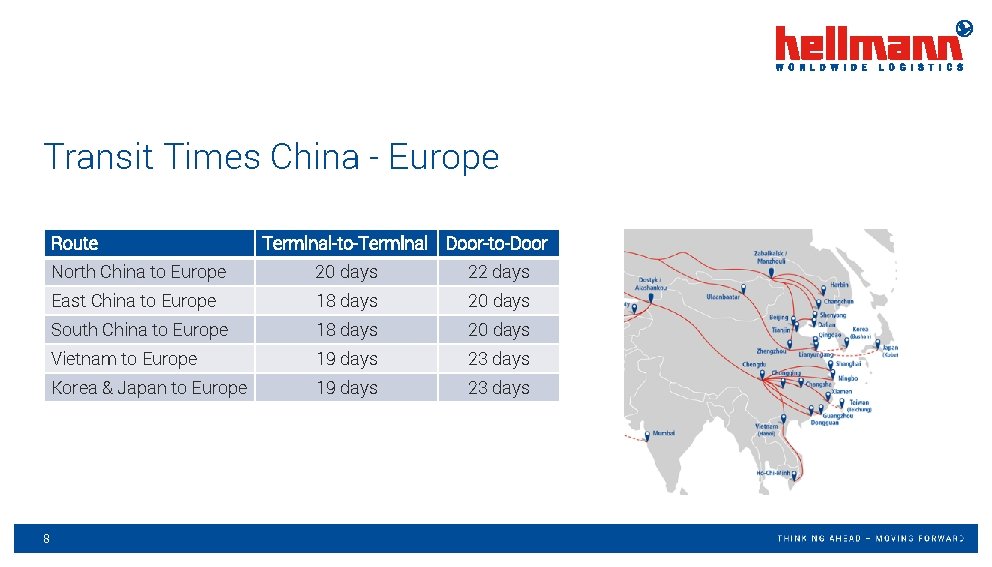 Transit Times China - Europe Route 8 Terminal-to-Terminal Door-to-Door North China to Europe 20