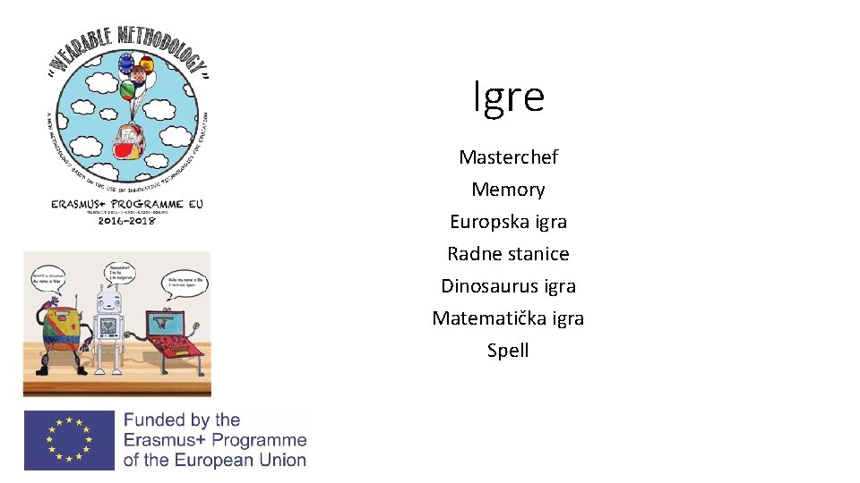 Igre Masterchef Memory Europska igra Radne stanice Dinosaurus igra Matematička igra Spell 