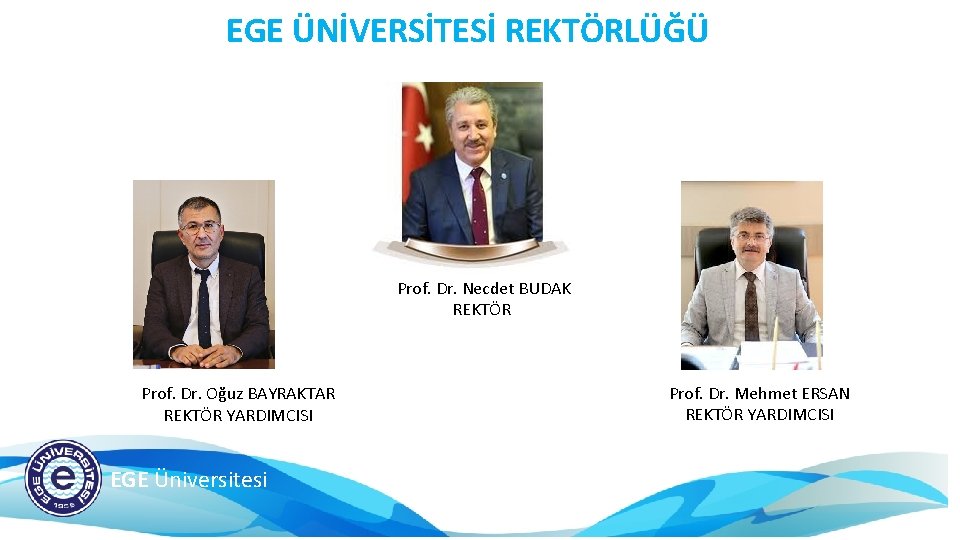 EGE ÜNİVERSİTESİ REKTÖRLÜĞÜ Prof. Dr. Necdet BUDAK REKTÖR Prof. Dr. Oğuz BAYRAKTAR REKTÖR YARDIMCISI