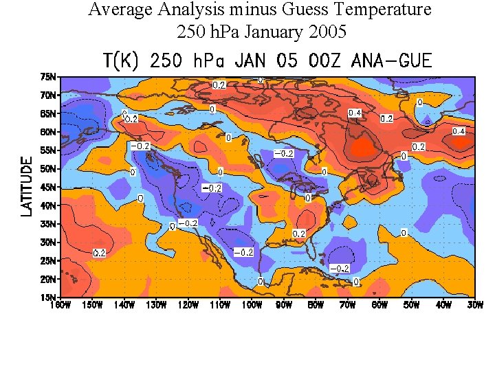 Average Analysis minus Guess Temperature 250 h. Pa January 2005 