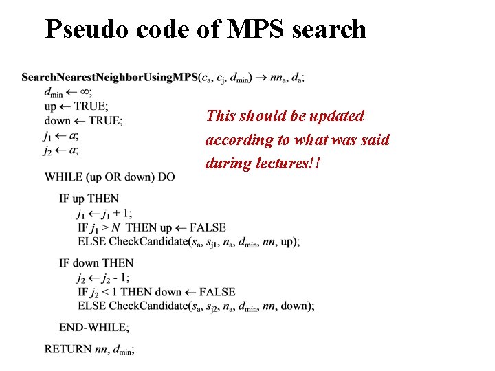 Pseudo code of MPS search This should be updated according to what was said