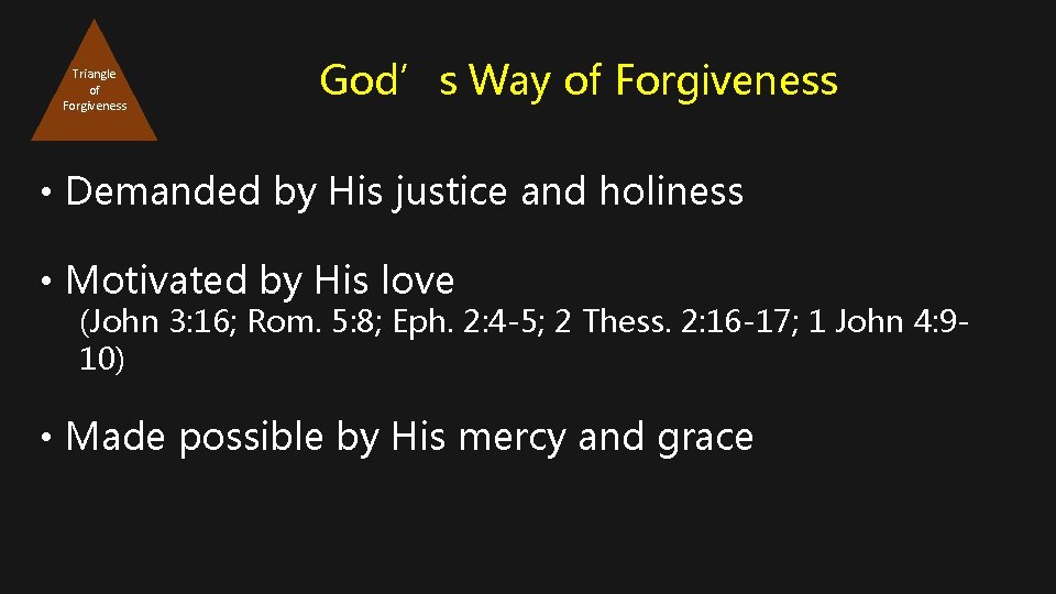 Triangle of Forgiveness God’s Way of Forgiveness • Demanded by His justice and holiness