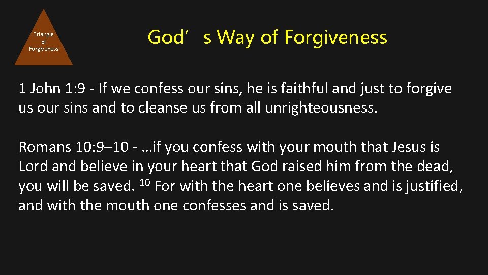 Triangle of Forgiveness God’s Way of Forgiveness 1 John 1: 9 - If we