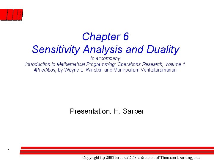 Chapter 6 Sensitivity Analysis and Duality to accompany