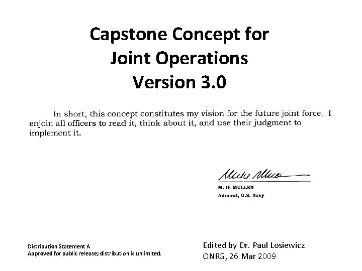 Capstone Concept for Joint Operations Version 3. 0 Distribution Statement A Approved for public